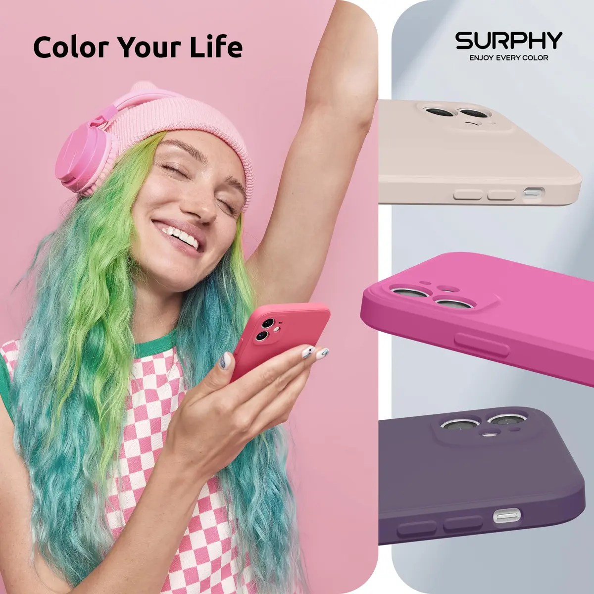 SURPHY Liquid Silicone Case for iPhone 11 6.1 inches, Hibiscus | Camera Protection, Straight Edge Slim Design - view 7
