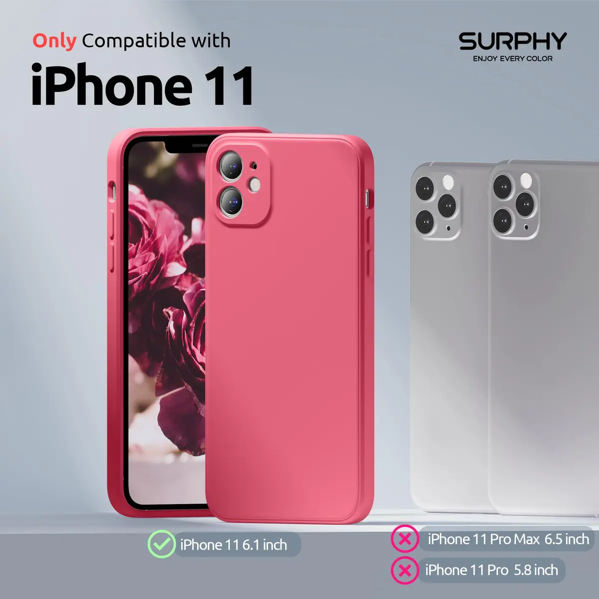 SURPHY Liquid Silicone Case for iPhone 11 6.1 inches, Hibiscus | Camera Protection, Straight Edge Slim Design - view 2