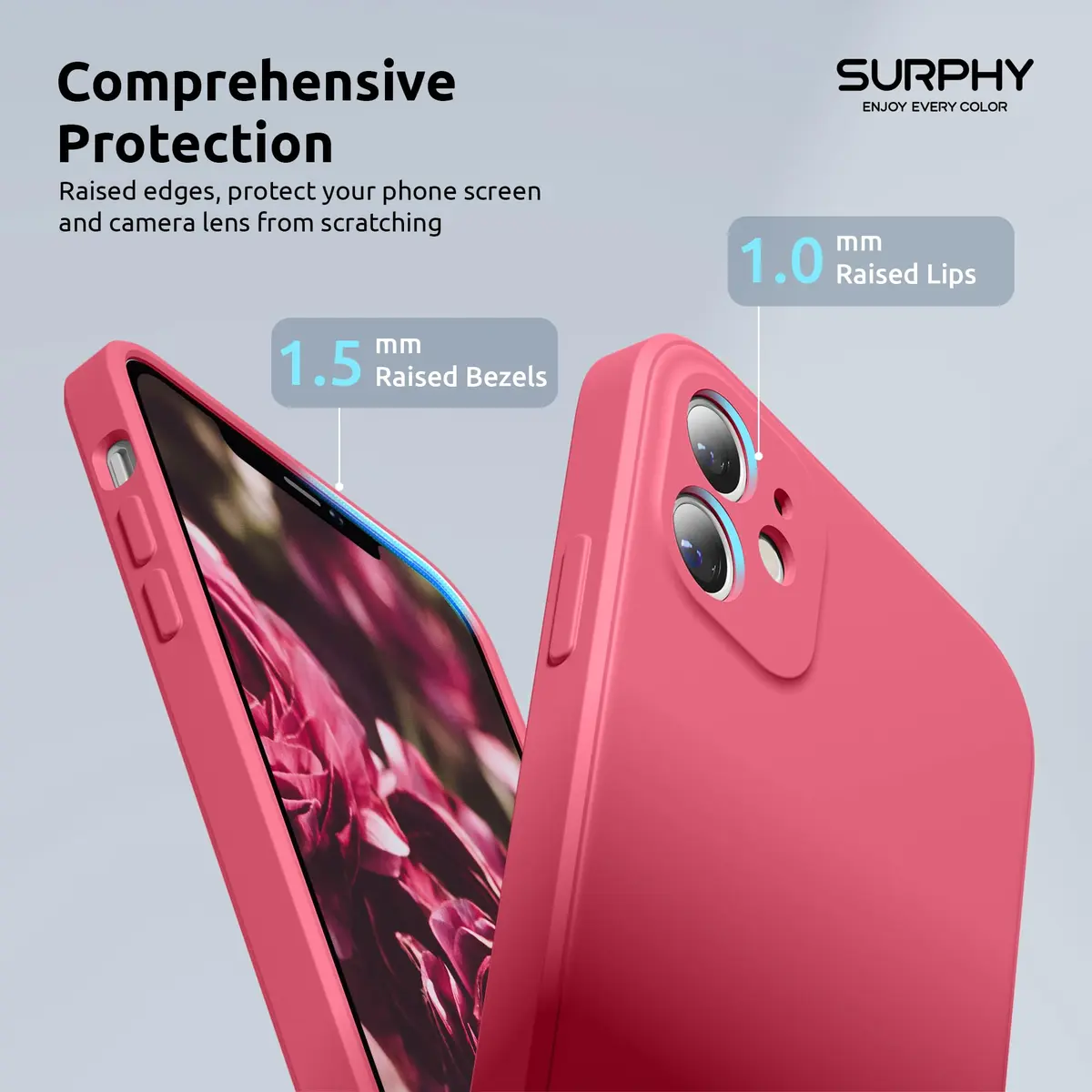 SURPHY Liquid Silicone Case for iPhone 11 6.1 inches, Hibiscus | Camera Protection, Straight Edge Slim Design - view 4