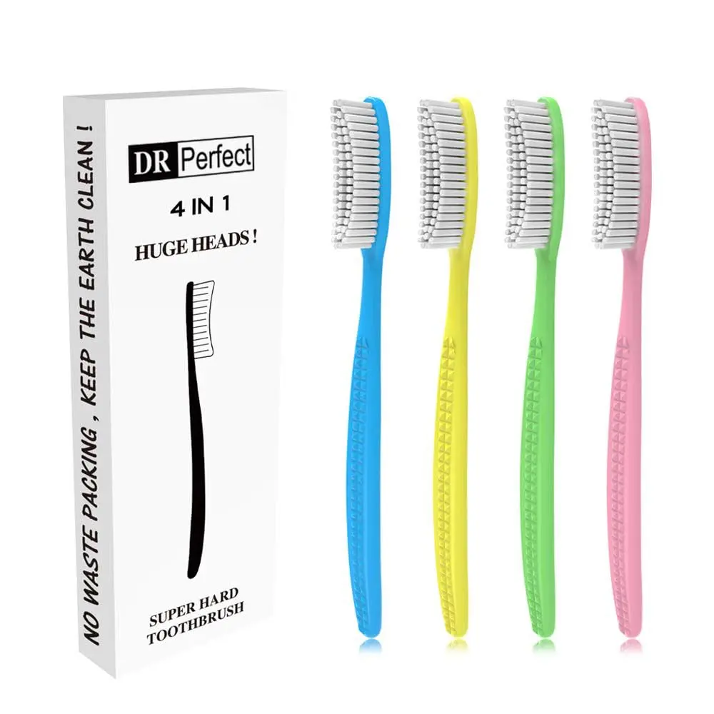 DR PERFECT Extra Hard & Firm Toothbrush Large Long Head Whitening Pack of 4 | Firm Bristle Toothbrush - main product image