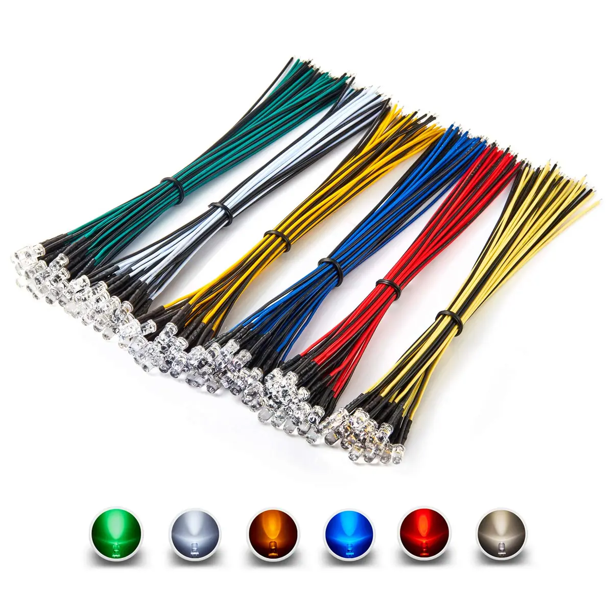 CHANZON 120pcs 12V 5mm LED Diode Lights 7.9 inch Pre Wired Assorted Kit | 6 Colors x 20pcs - main product image