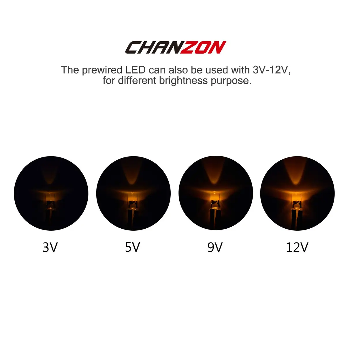 CHANZON Pre-Wired 5mm Yellow LED Diode Lights 20cm (0.79 inch) | 12V DC, 20mA, 0.24W, 1500-2000mcd - view 4