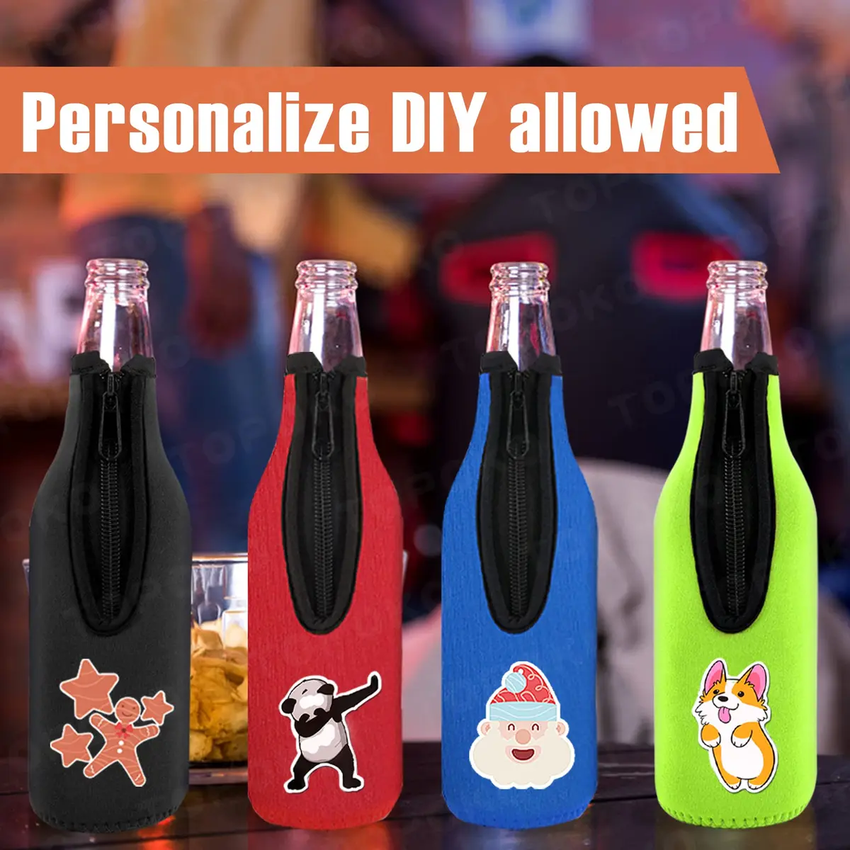 TOPOKO Beer Bottle Insulator Sleeve Set 12 oz | Vibrant Neoprene Bottle Jackets (set of 6) - view 3