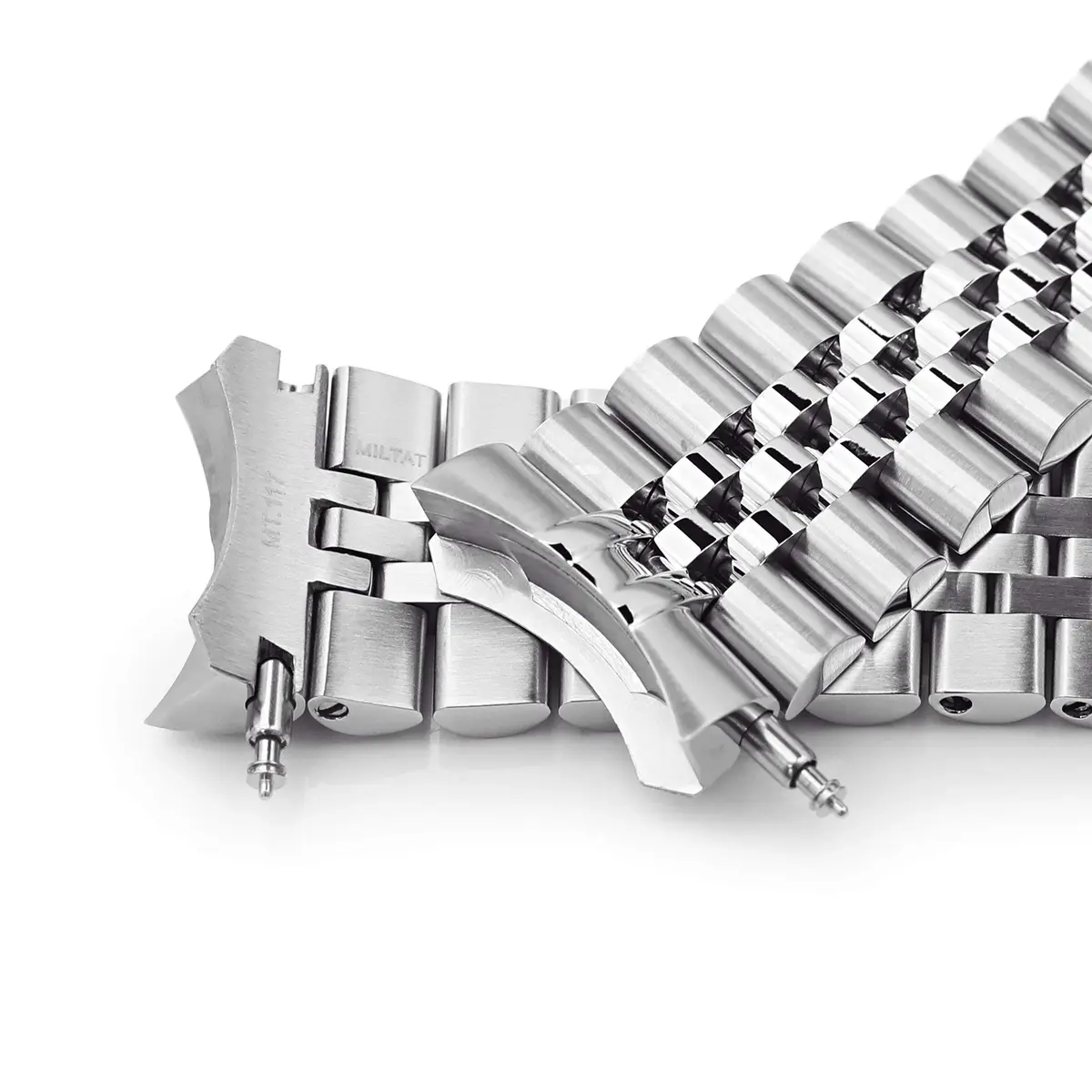 MiLTAT 22mm Brushed Stainless Steel Watch Band compatible with Seiko 5 SRPD Series | Curved End, V-Clasp, 83g - view 3