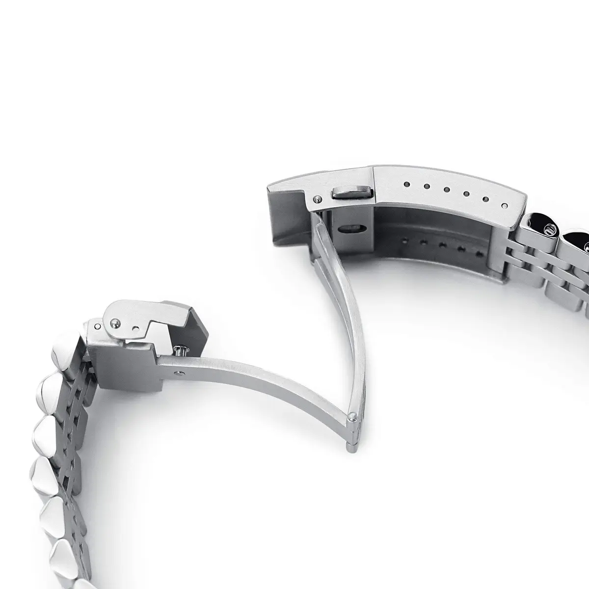 MiLTAT 22mm Brushed Stainless Steel Watch Band compatible with Seiko 5 SRPD Series | Curved End, V-Clasp, 83g - view 4