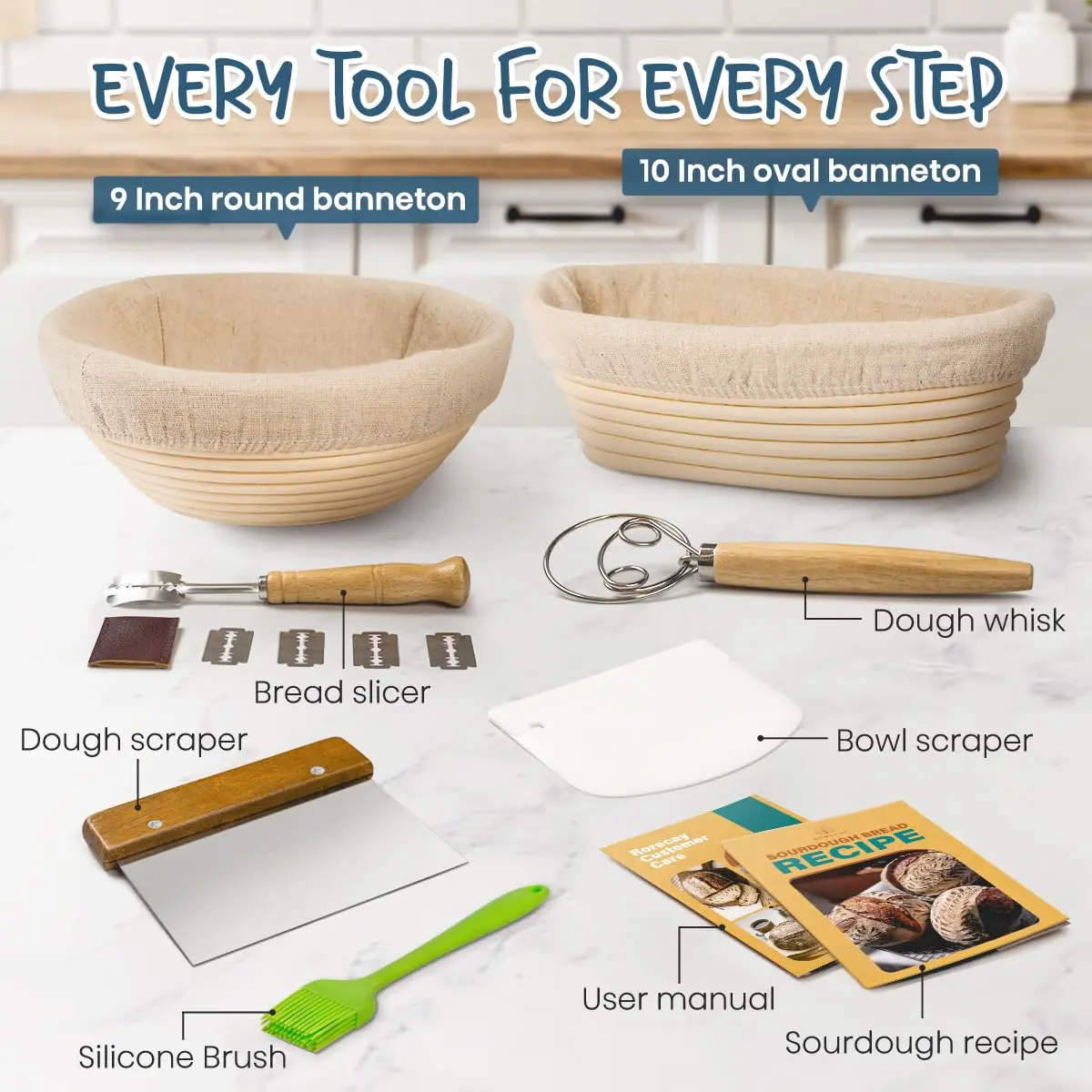 Rorecay Sourdough Starter Kit with Banneton Bread Proofing Baskets | Artisan Bread Tools for Beginners - view 6