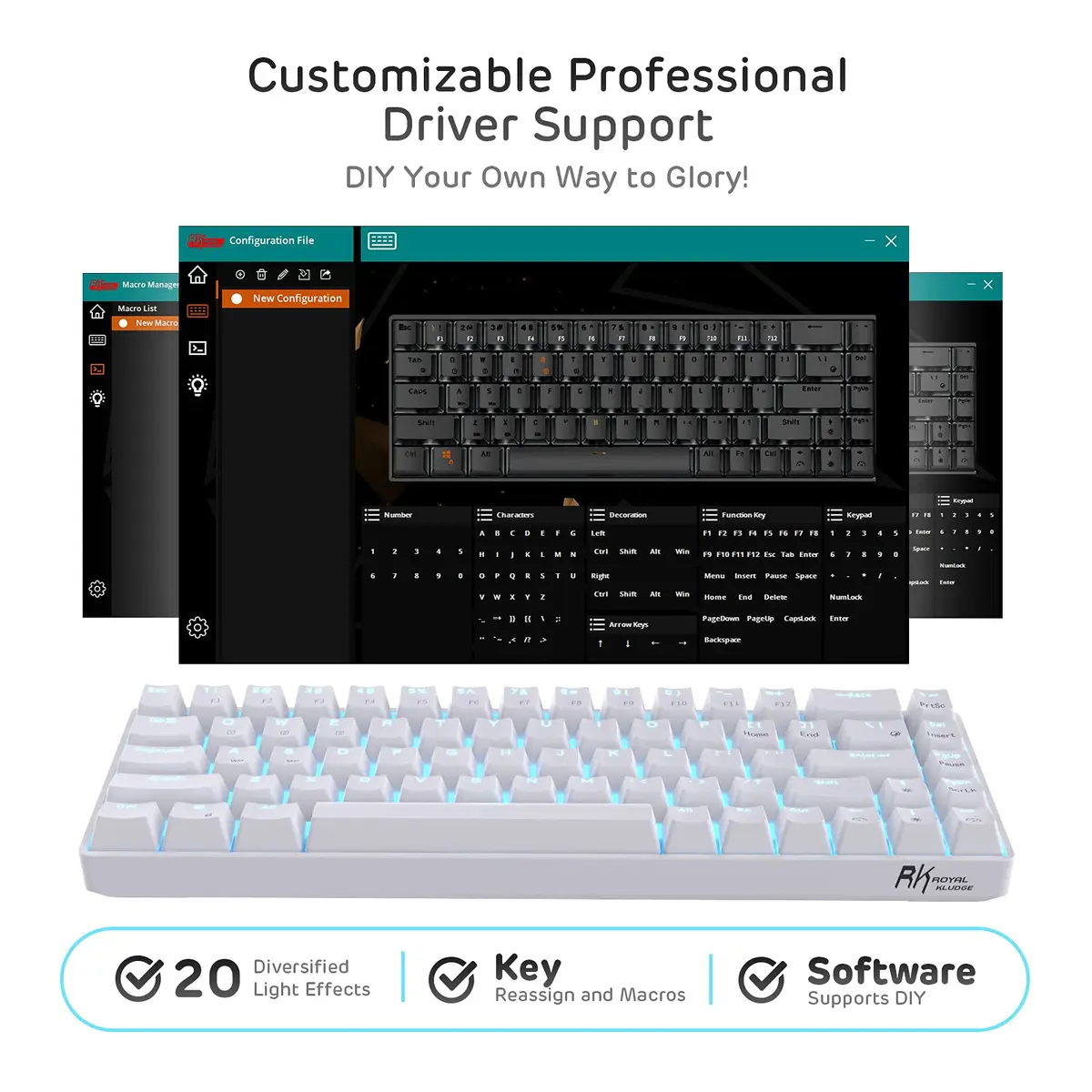 RK ROYAL KLUDGE RK68 Wireless Mechanical Keyboard 65% Compact BT5.0 Brown Switch | Gaming & Productivity - view 6
