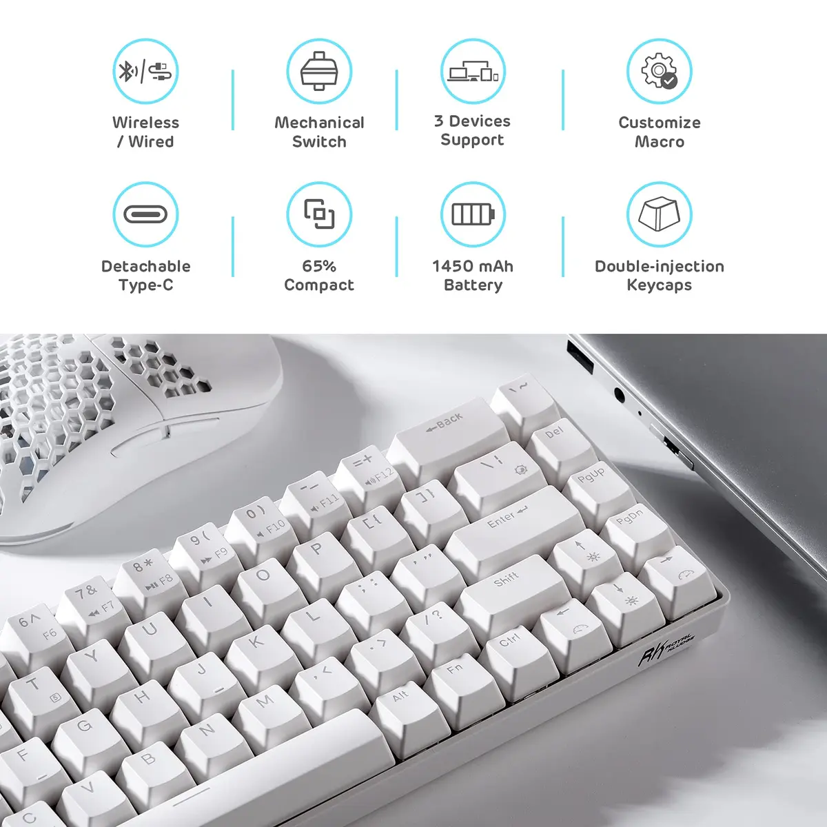 RK ROYAL KLUDGE RK68 Wireless Mechanical Keyboard 65% Compact BT5.0 Brown Switch | Gaming & Productivity - view 2