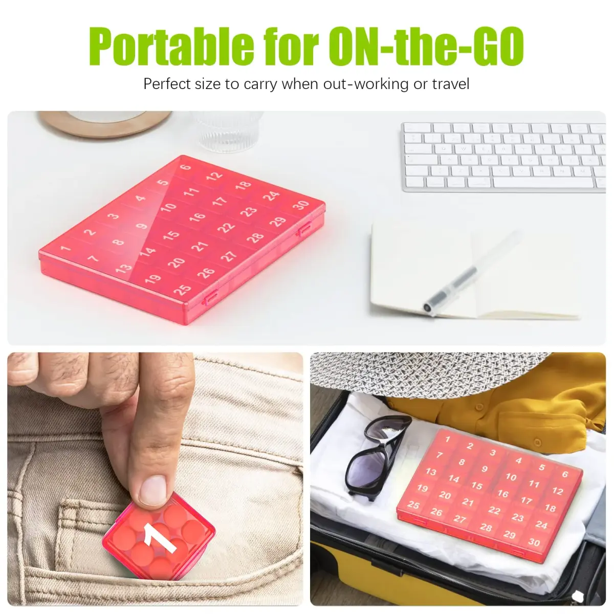 DOHIMGIO 30-Day Pill Organizer Box with 30 Removable Daily Cases | Easy Open, Large Compartments, Portable for Travel - view 6