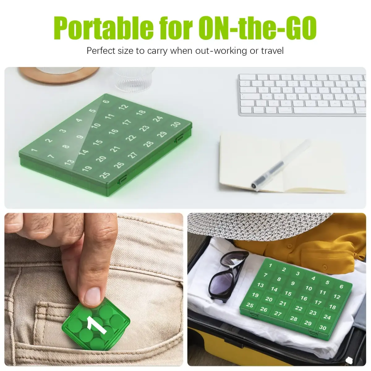 DOHIMGIO 30-Day Pill Organizer Monthly Pill Case with 30 Removable Daily Boxes | Easy Open, Large Compartments, Portable for Travel - view 6