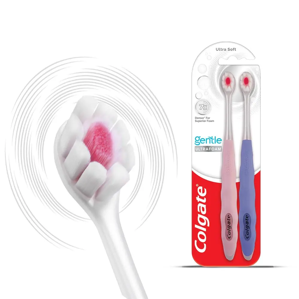 Colgate Gentle UltraFoam Ultra Soft Bristles Manual Toothbrush 2 Count (Pack of 1) | Dentist-Designed for Gentle Clean - main product image