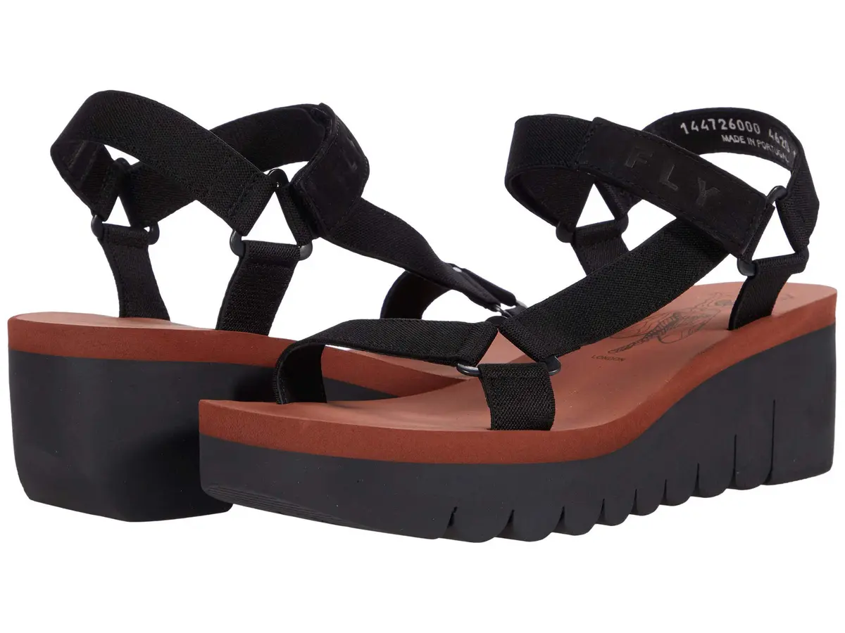 Fly London Yefa726flySandal Black Brick 6/6.5 | Velcro Sporty Wedge Sandal with Comfort - main product image