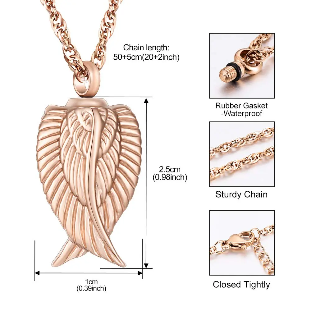 Dletay Angel Wing Cremation Necklace for Ashes | Memorial Jewelry in Stainless Steel (2.5cm x 1.5cm) | Waterproof & Large Capacity - view 5