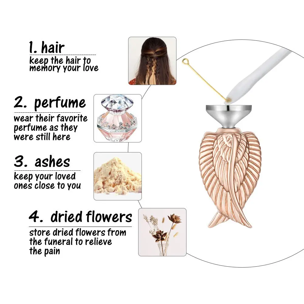 Dletay Angel Wing Cremation Necklace for Ashes | Memorial Jewelry in Stainless Steel (2.5cm x 1.5cm) | Waterproof & Large Capacity - view 6