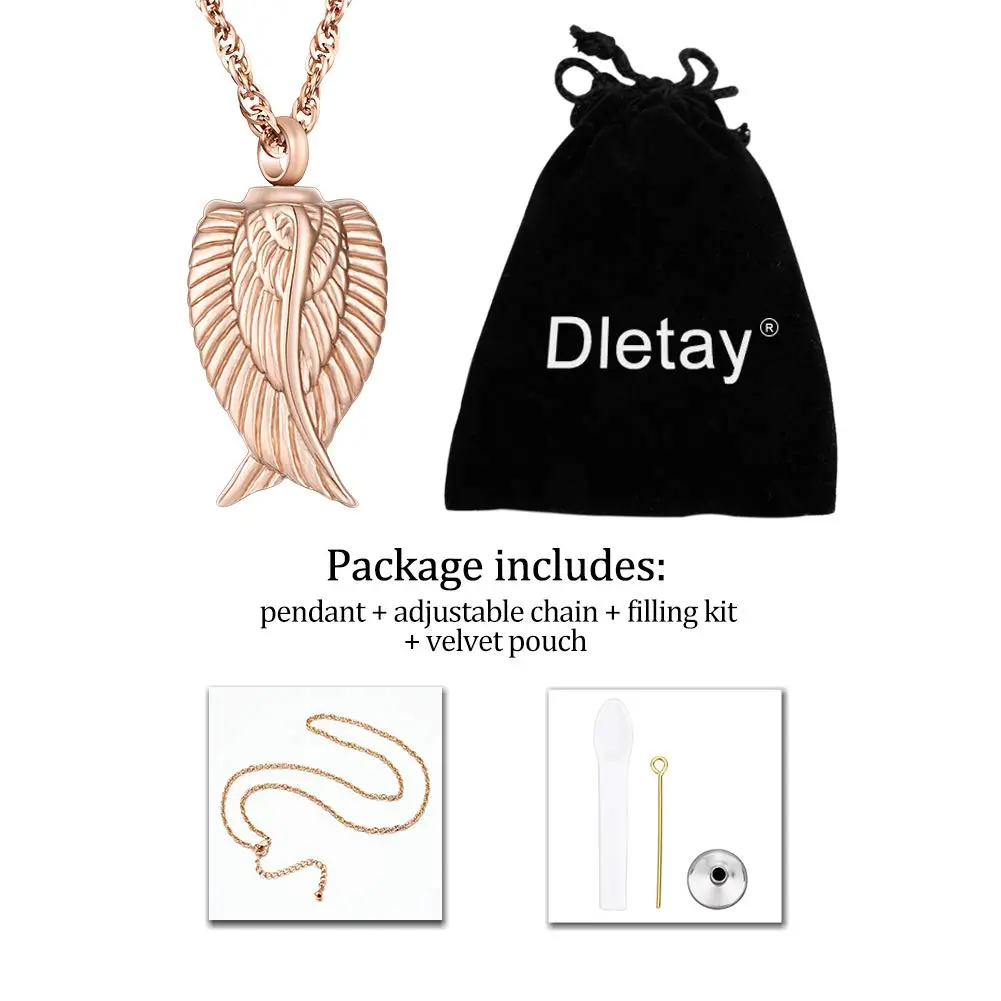Dletay Angel Wing Cremation Necklace for Ashes | Memorial Jewelry in Stainless Steel (2.5cm x 1.5cm) | Waterproof & Large Capacity - view 7