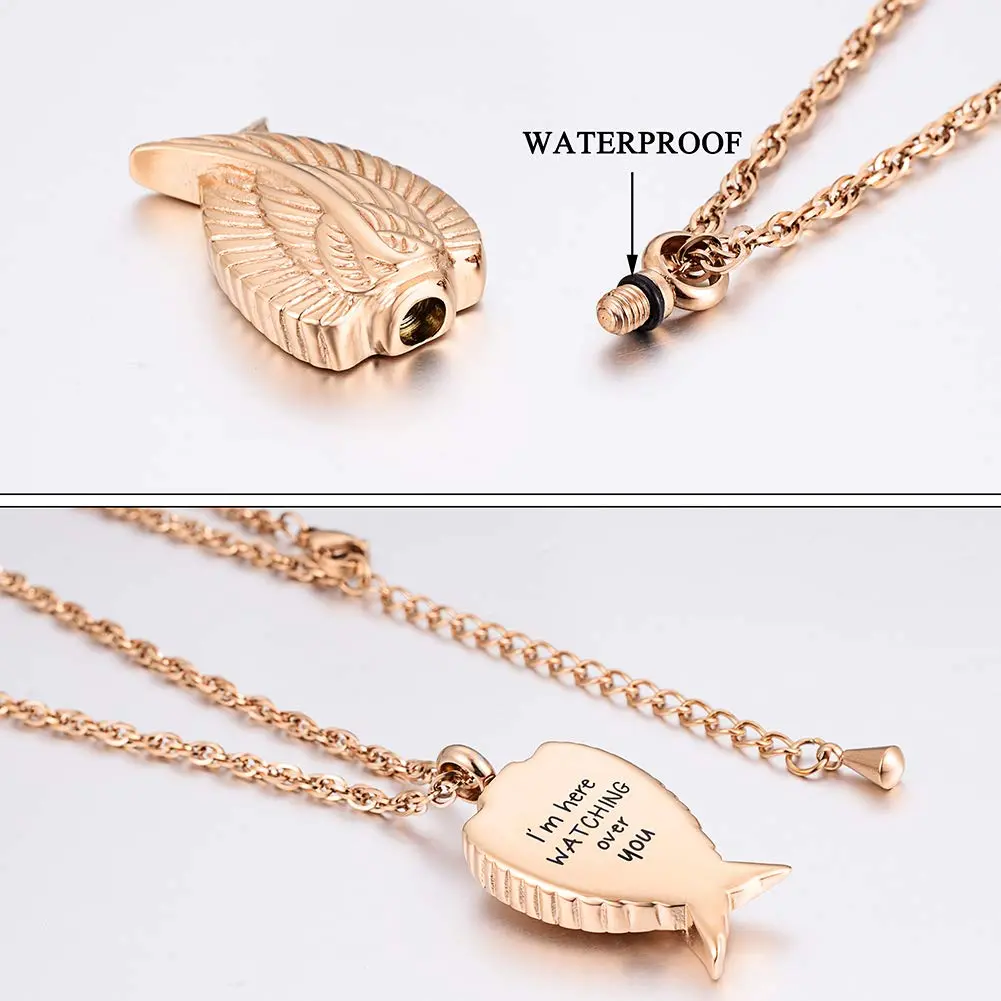 Dletay Angel Wing Cremation Necklace for Ashes | Memorial Jewelry in Stainless Steel (2.5cm x 1.5cm) | Waterproof & Large Capacity - view 3