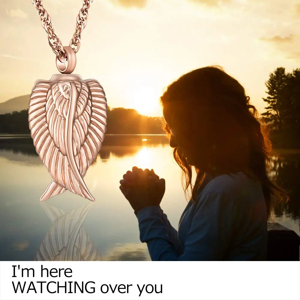 Dletay Angel Wing Cremation Necklace for Ashes | Memorial Jewelry in Stainless Steel (2.5cm x 1.5cm) | Waterproof & Large Capacity - view 4