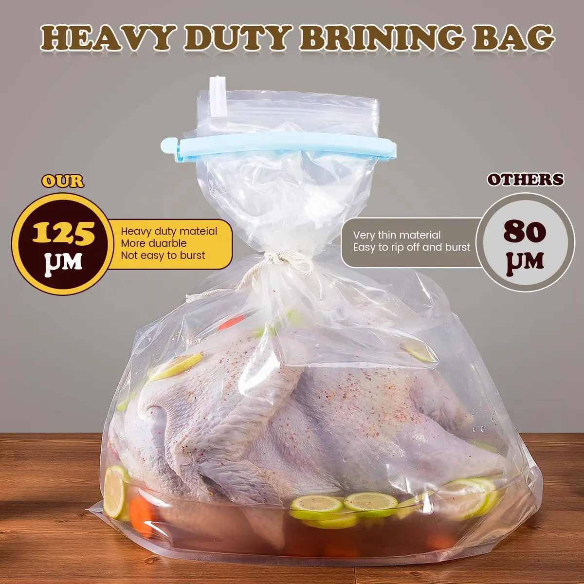 SCENGCLOS Extra Large Turkey Brining Bags 66cm x 56cm (26"x22") | Heavy Duty BPA-Free Food Grade Marinade Bags for Turkey, Ham, Beef (2-Pack) - view 5