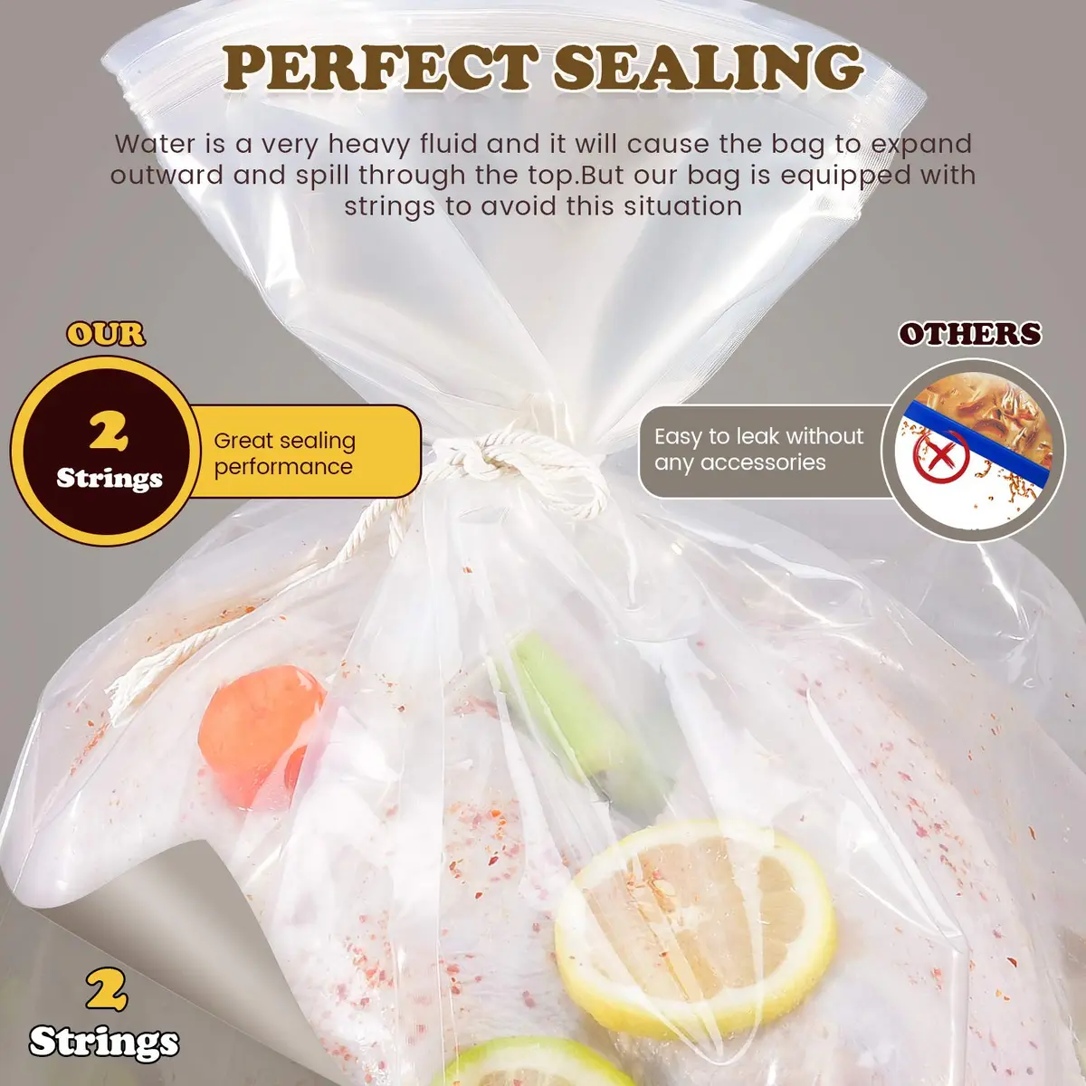 SCENGCLOS Extra Large Turkey Brining Bags 66cm x 56cm (26"x22") | Heavy Duty BPA-Free Food Grade Marinade Bags for Turkey, Ham, Beef (2-Pack) - view 3