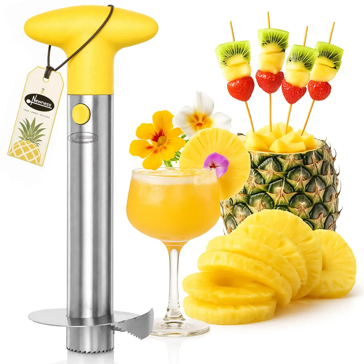 Newness Upgraded Pineapple Corer, Reinforced Thicker Blade, Yellow | Stainless Steel Kitchen Tool for Fast, Clean Pineapple Rings - main product image