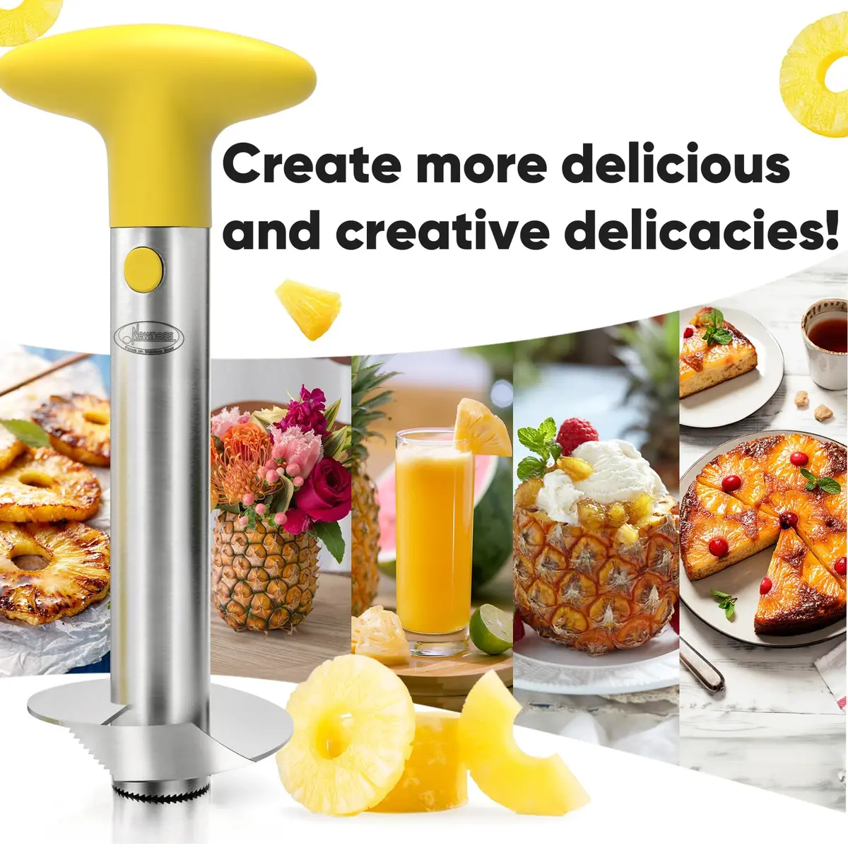 Newness Upgraded Pineapple Corer, Reinforced Thicker Blade, Yellow | Stainless Steel Kitchen Tool for Fast, Clean Pineapple Rings - view 5