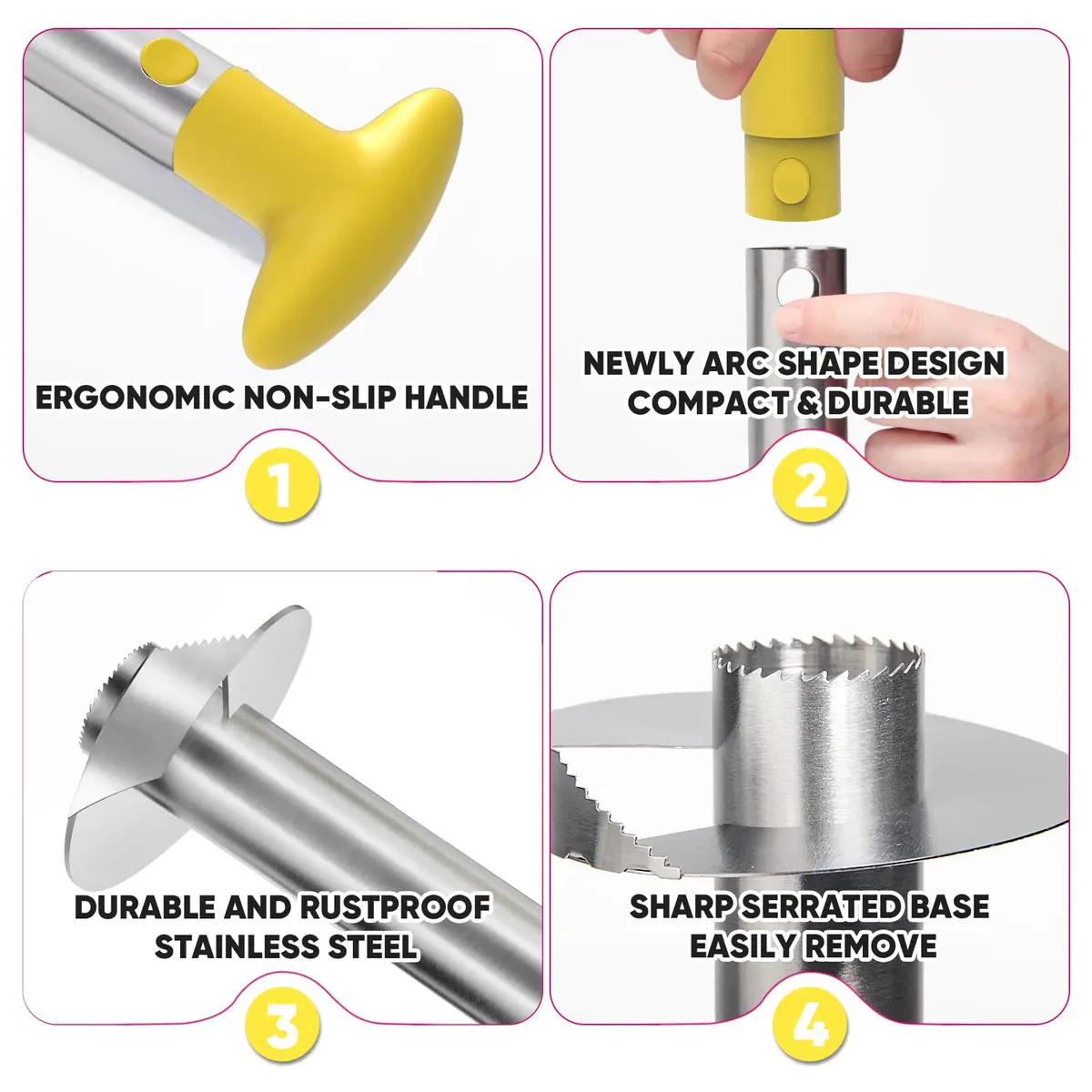 Newness Upgraded Pineapple Corer, Reinforced Thicker Blade, Yellow | Stainless Steel Kitchen Tool for Fast, Clean Pineapple Rings - view 6