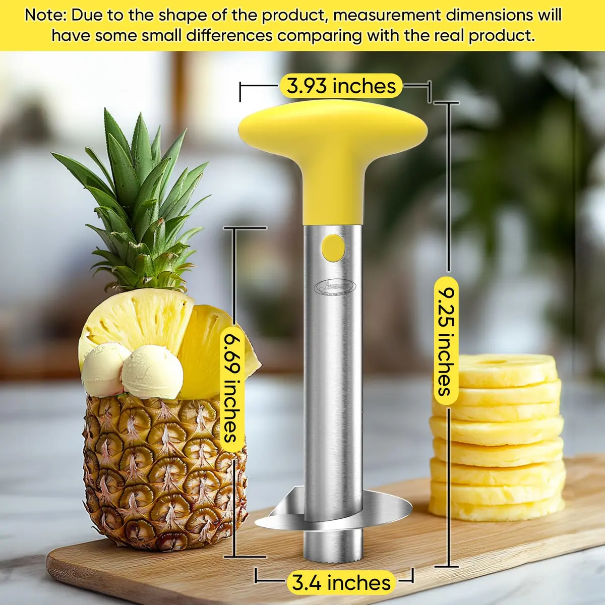 Newness Upgraded Pineapple Corer, Reinforced Thicker Blade, Yellow | Stainless Steel Kitchen Tool for Fast, Clean Pineapple Rings - view 7