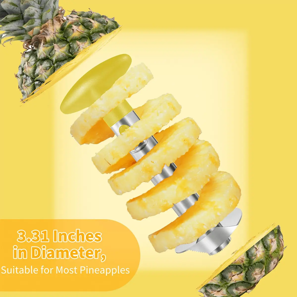 Newness Upgraded Pineapple Corer, Reinforced Thicker Blade, Yellow | Stainless Steel Kitchen Tool for Fast, Clean Pineapple Rings - view 2