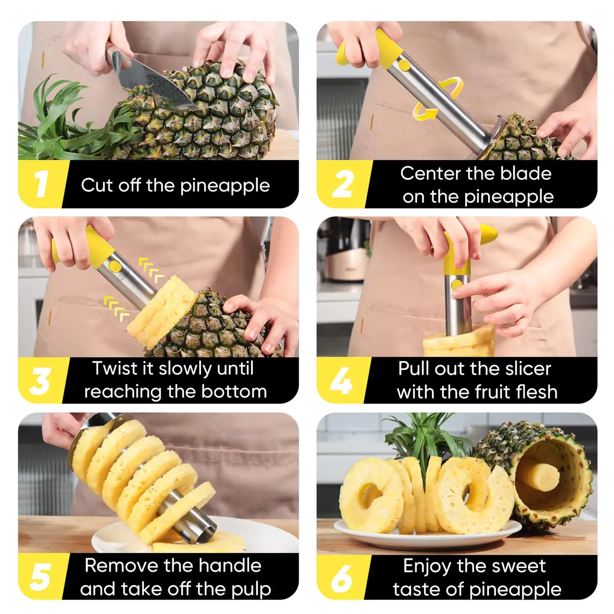 Newness Upgraded Pineapple Corer, Reinforced Thicker Blade, Yellow | Stainless Steel Kitchen Tool for Fast, Clean Pineapple Rings - view 3
