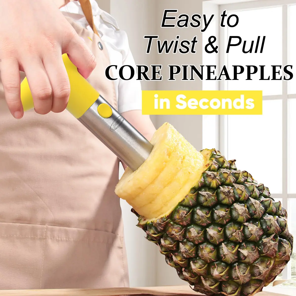 Newness Upgraded Pineapple Corer, Reinforced Thicker Blade, Yellow | Stainless Steel Kitchen Tool for Fast, Clean Pineapple Rings - view 4