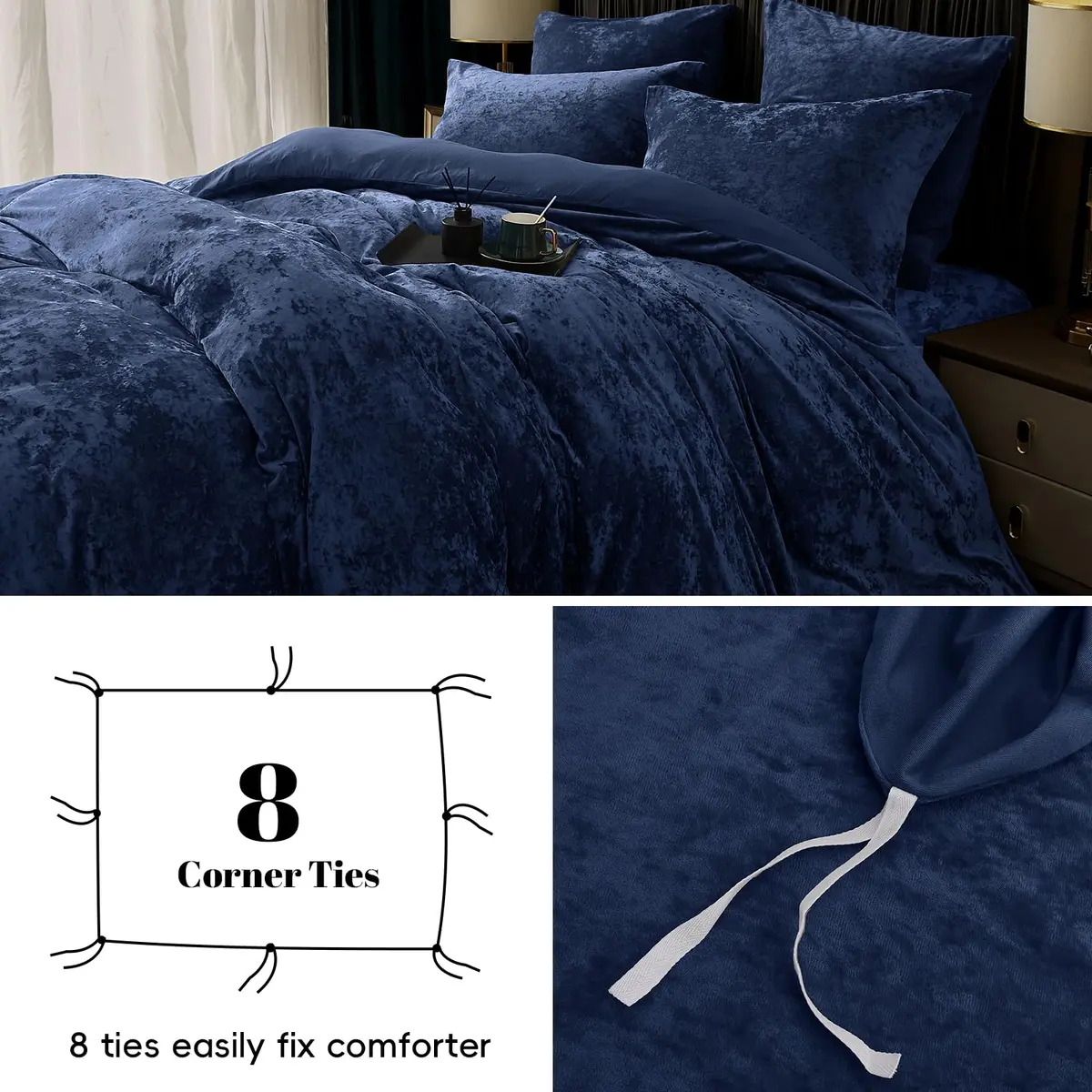 PHF Luxury Velvet Duvet Cover Set King Size | Ultra Soft Breathable Velvet & Microfiber (104" x 90") - view 7
