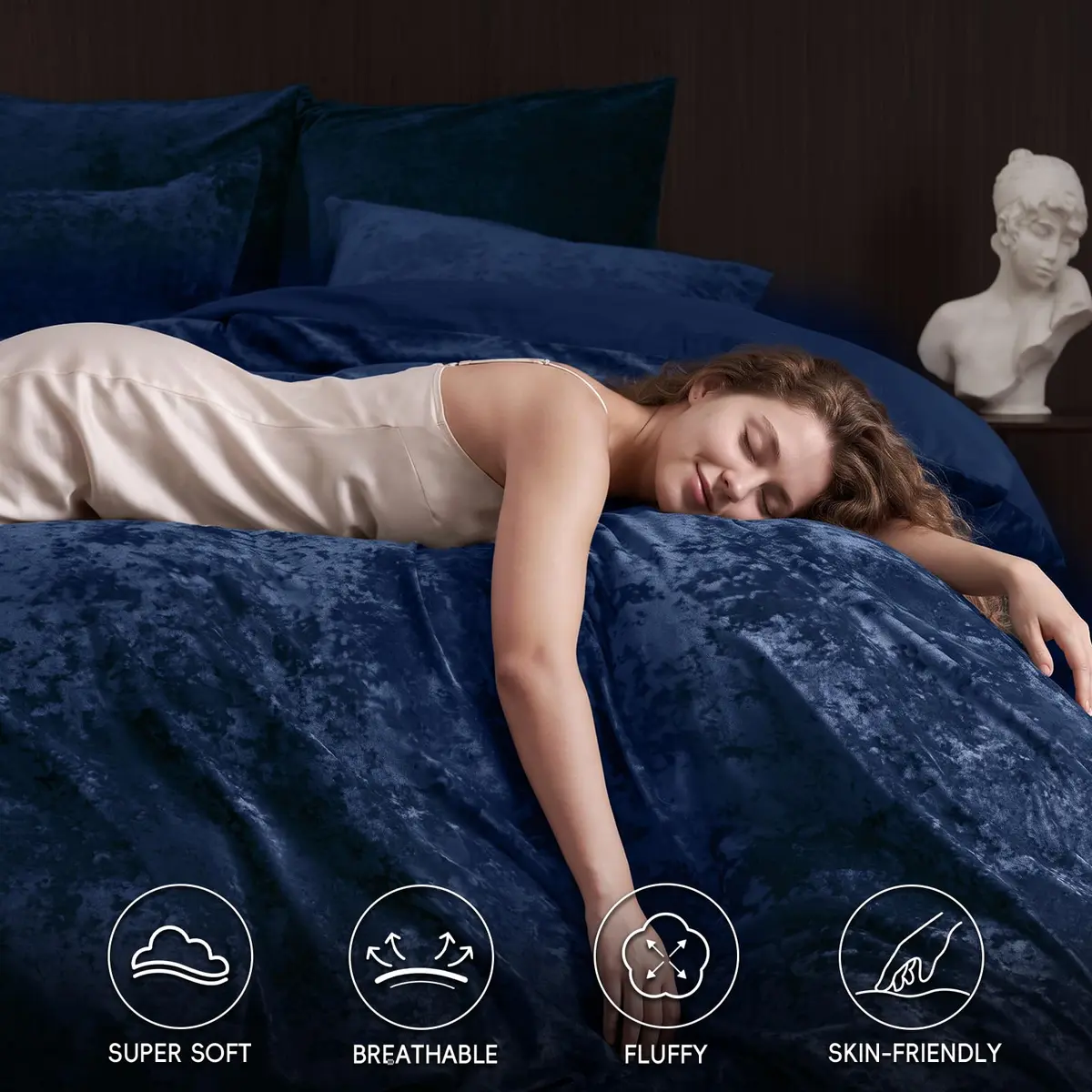 PHF Luxury Velvet Duvet Cover Set King Size | Ultra Soft Breathable Velvet & Microfiber (104" x 90") - view 4