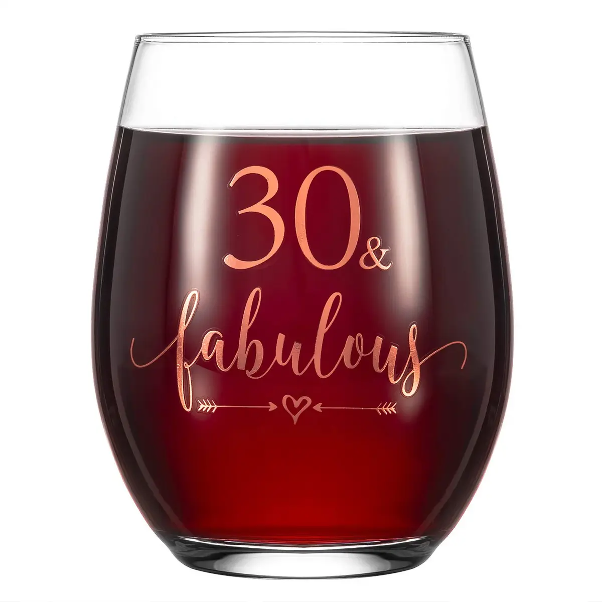 Crisky 14oz Rose Gold 30 & Fabulous Wine Glass for Women | 30th Birthday Gift with Box - main product image