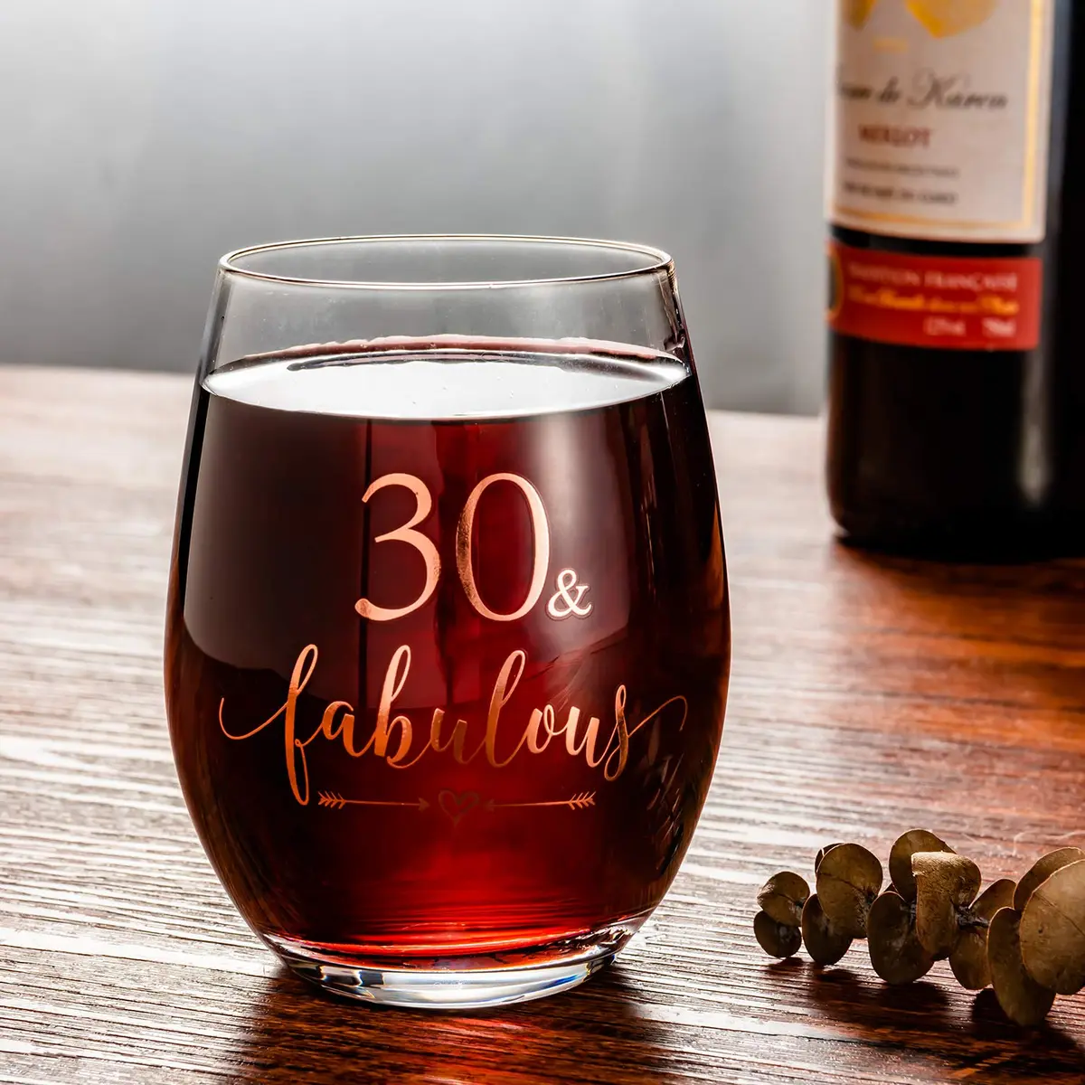 Crisky 14oz Rose Gold 30 & Fabulous Wine Glass for Women | 30th Birthday Gift with Box - view 5