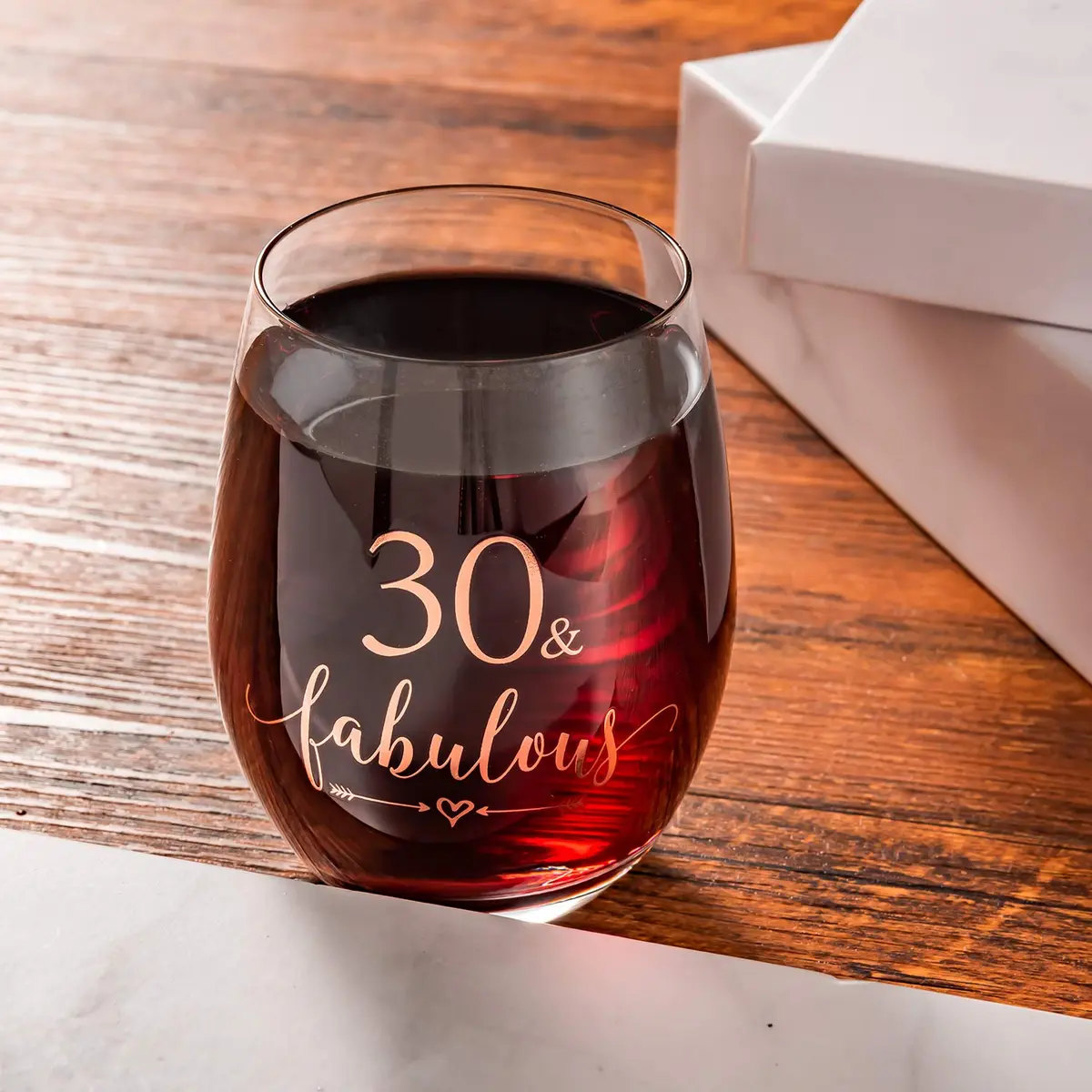 Crisky 14oz Rose Gold 30 & Fabulous Wine Glass for Women | 30th Birthday Gift with Box - view 6