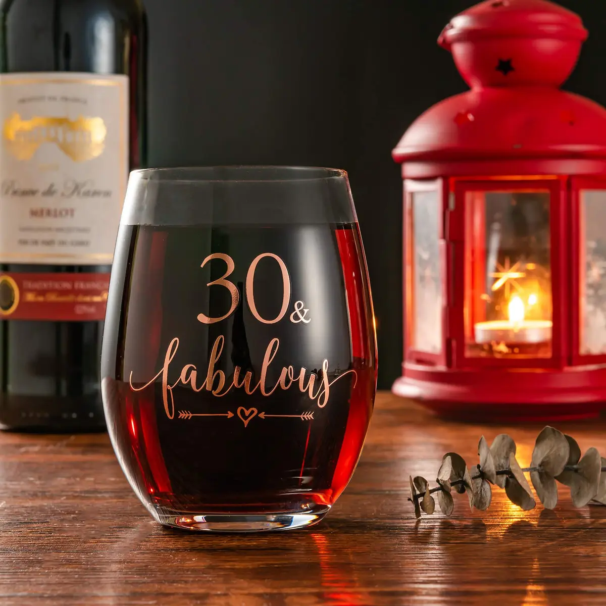 Crisky 14oz Rose Gold 30 & Fabulous Wine Glass for Women | 30th Birthday Gift with Box - view 2