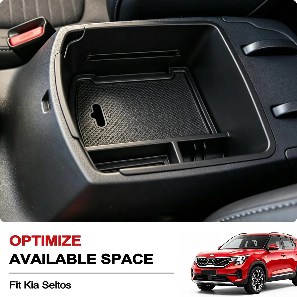 Autorder Center Console Organizer for Kia Seltos 2021-2026 | Secondary Armrest Storage Box Insert Tray with 2 Color Mats - view 2