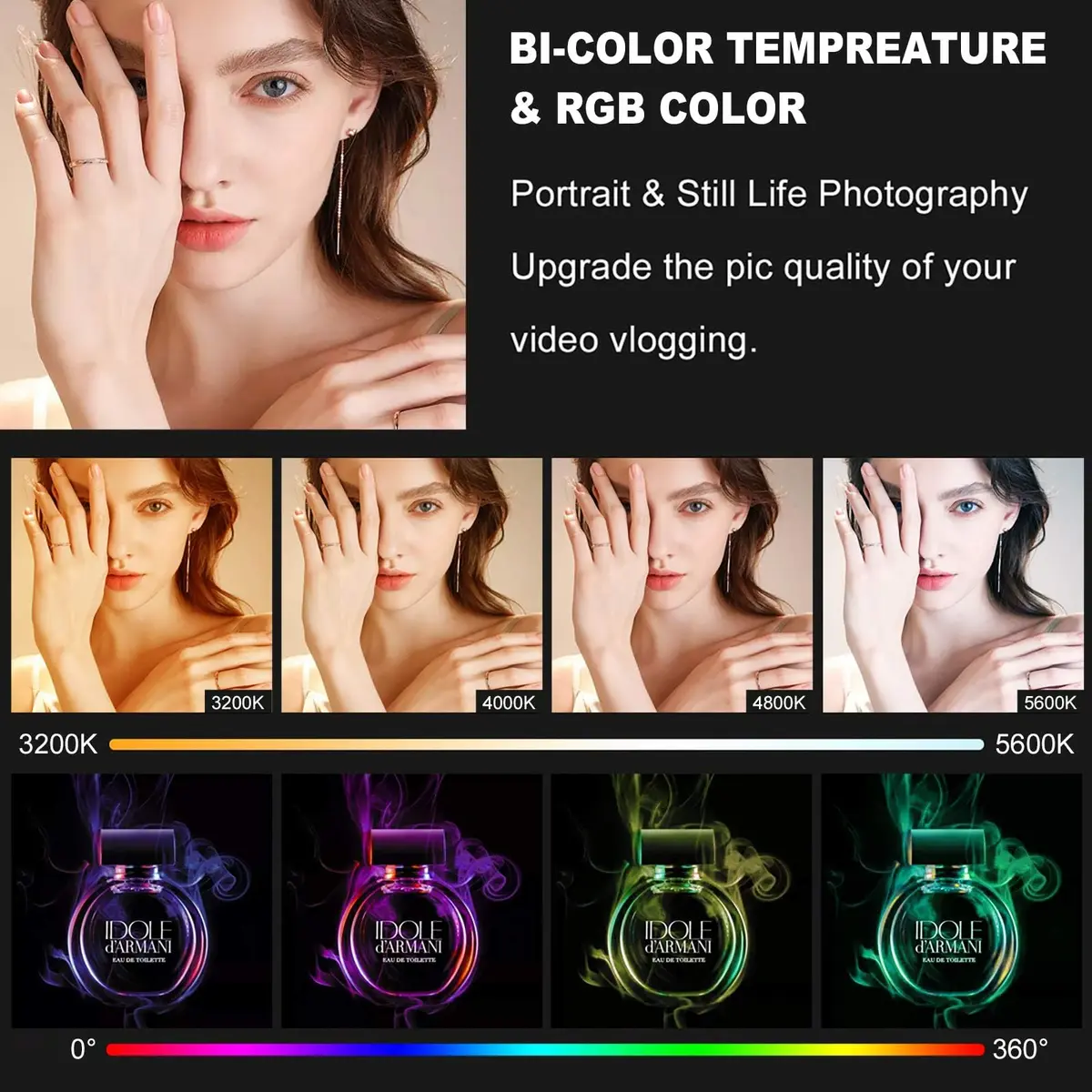 GVM RGB LED Video Light with Tripod Stand Barndoors | Dimmable RGB & Bi-color Studio Lighting Kit - view 5
