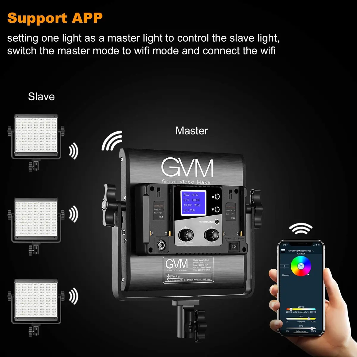 GVM RGB LED Video Light with Tripod Stand Barndoors | Dimmable RGB & Bi-color Studio Lighting Kit - view 6