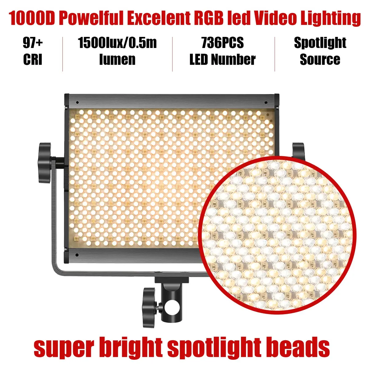 GVM RGB LED Video Light with Tripod Stand Barndoors | Dimmable RGB & Bi-color Studio Lighting Kit - view 3
