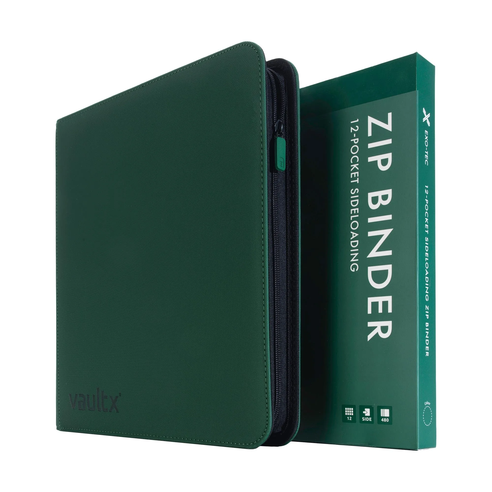 Vault X 12 Pocket Zip Binder with Exo-Tec Cover, 480 Cards, 20 Pages, Green | USA Imported Card Storage - main product image