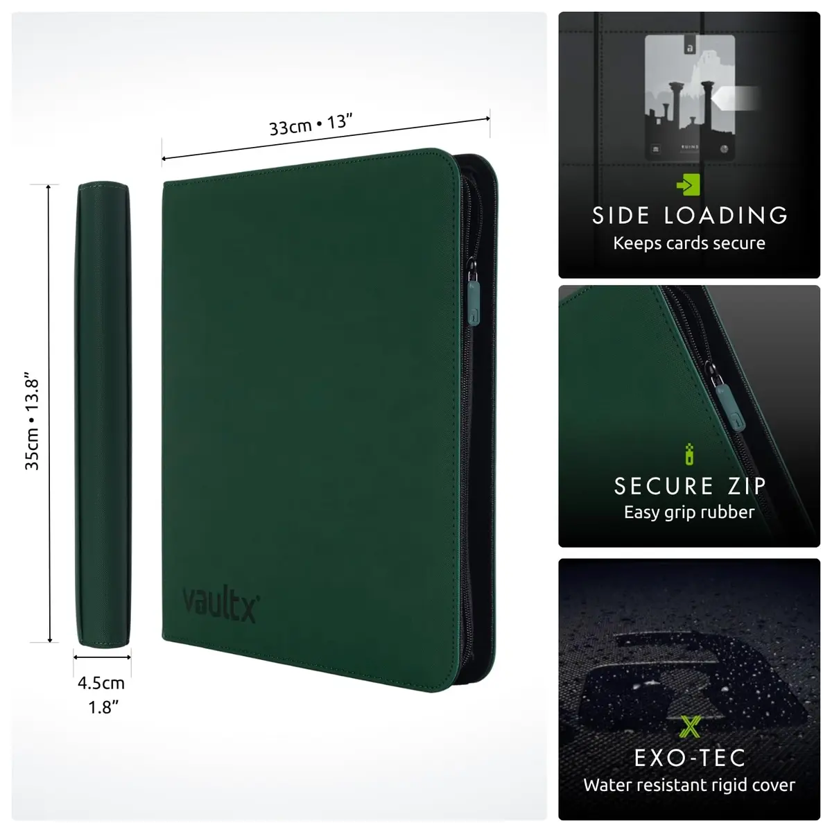 Vault X 12 Pocket Zip Trading Card Binder 480 Cards Exo-Tec Green | Holds 480 Cards in 20 Pages - view 2