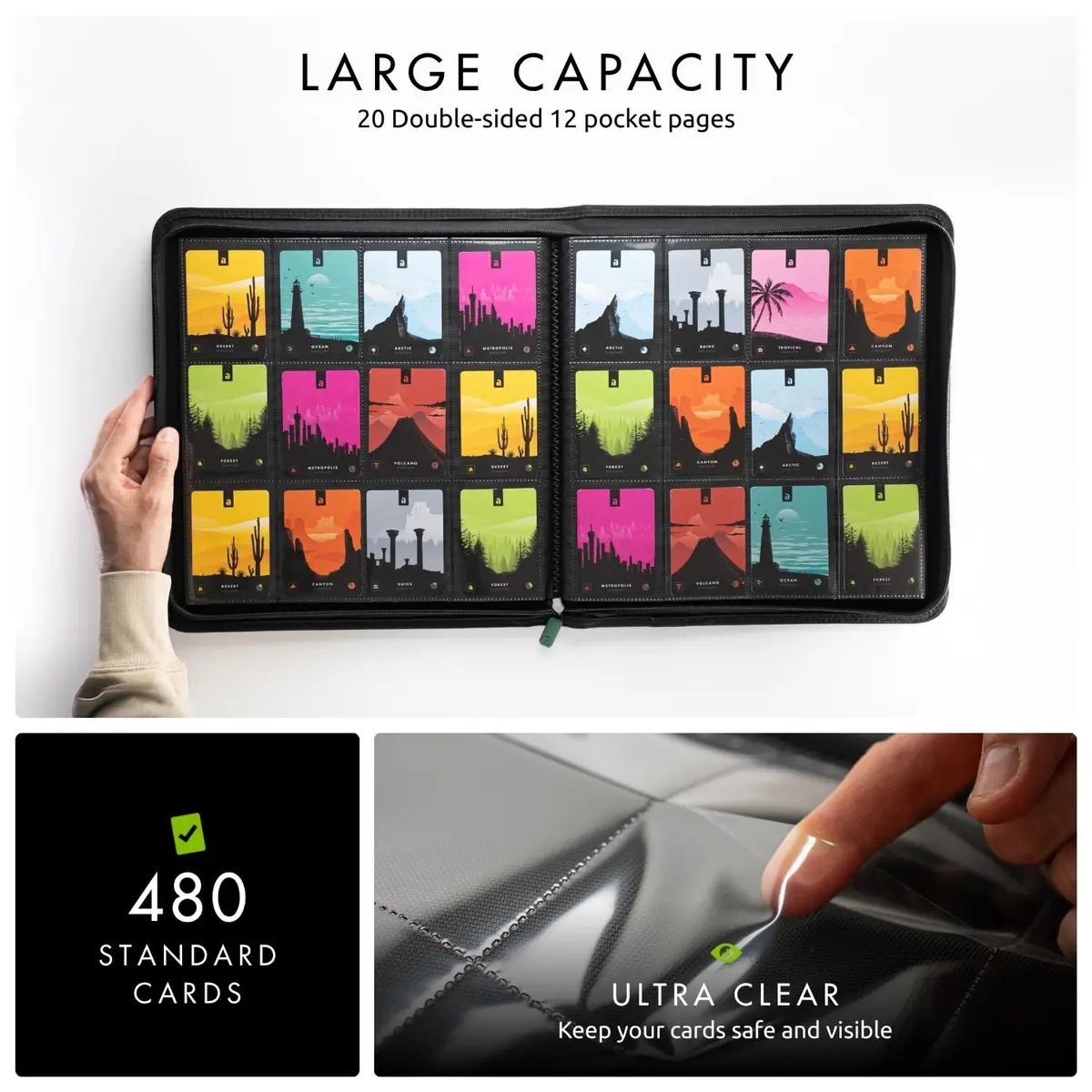 Vault X 12 Pocket Zip Trading Card Binder 480 Cards Exo-Tec Green | Holds 480 Cards in 20 Pages - view 4