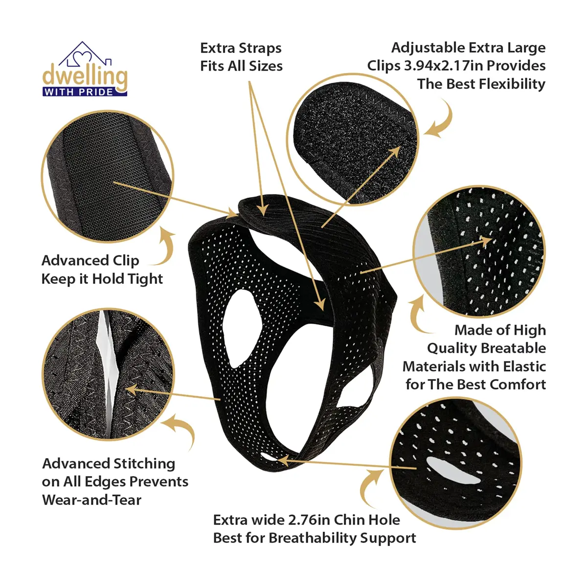 Dwelling With Pride Anti Snore Chin Strap (Pack of 3) - Ergonomic Fit for Men and Women - view 4