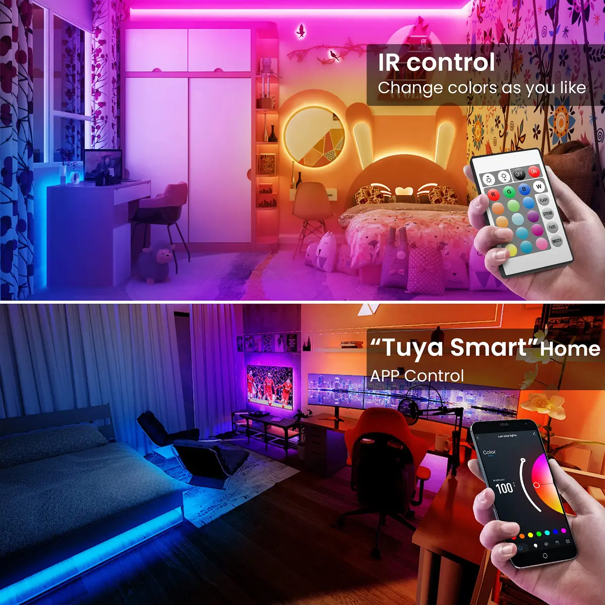 TJOY 50ft Smart Led Strip Lights for Bedroom | RGB Color Changing Music Sync with App & Voice Control - view 4