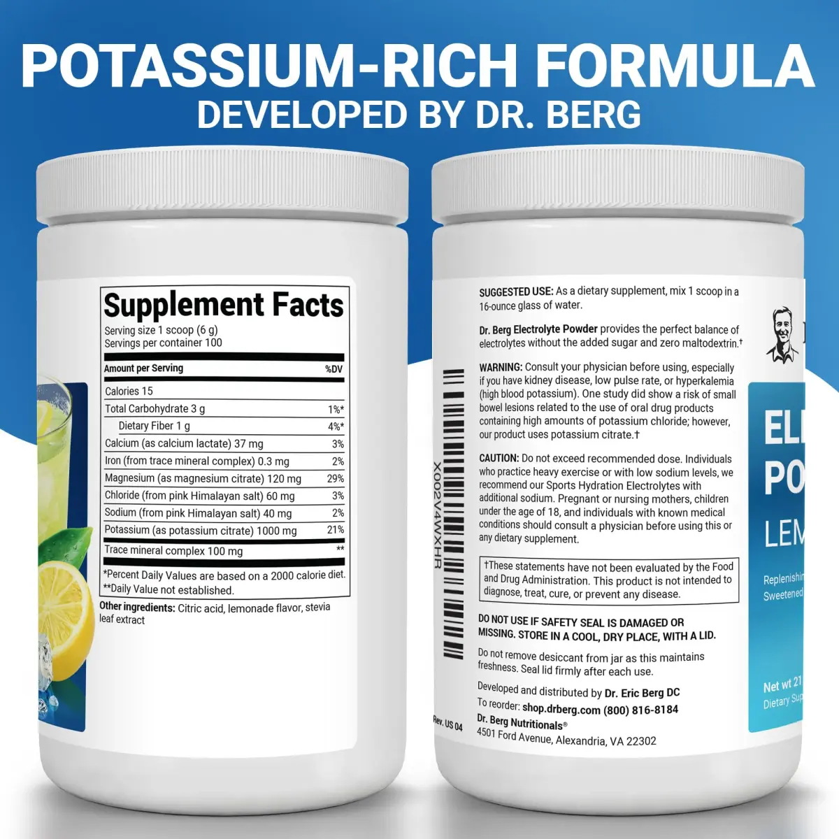 Dr. Berg Nutritionals Keto Electrolyte Powder Lemonade 1.38 lb (626 g) | Zero Sugar Hydration Drink Mix with 1000 mg Potassium - view 2