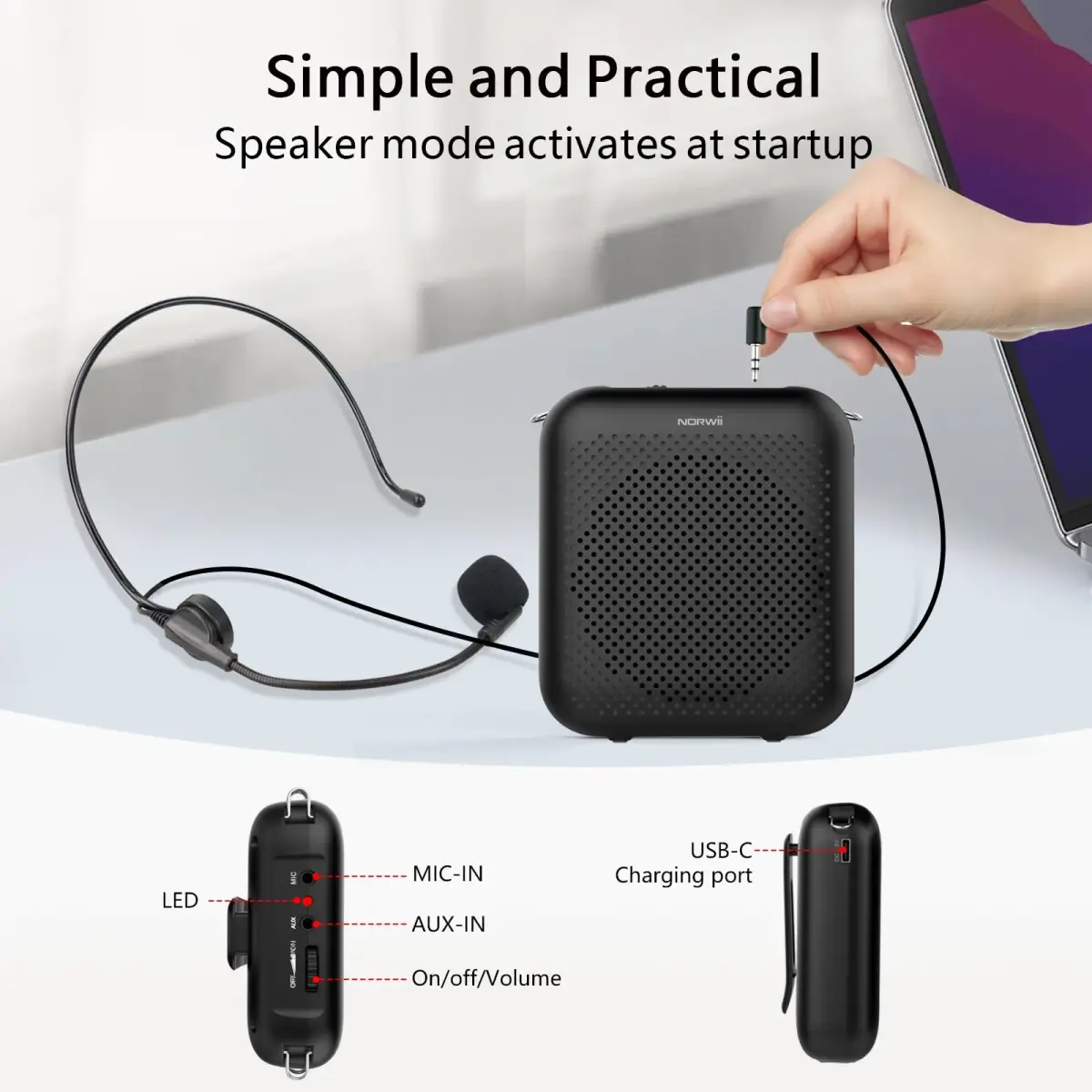 Norwii Portable Voice Amplifier with Wired Headset Microphone | 10W Output, 15-30 Hours Battery - view 7