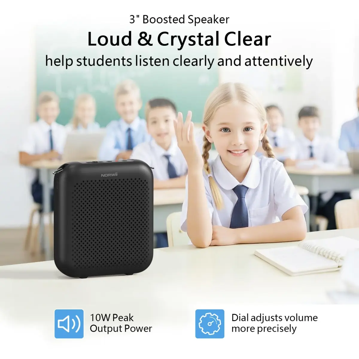 Norwii Portable Voice Amplifier with Wired Headset Microphone | 10W Output, 15-30 Hours Battery - view 3