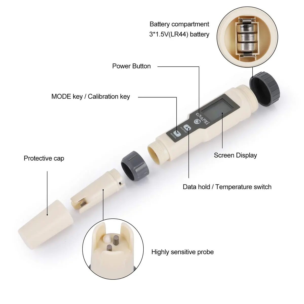 ORAPXI Digital Salinity Tester for Salt Water - Waterproof IP67 Salinity Meter with ATC 0-200ppt | 4-in-1 Meter for Aquariums & Ponds - view 2