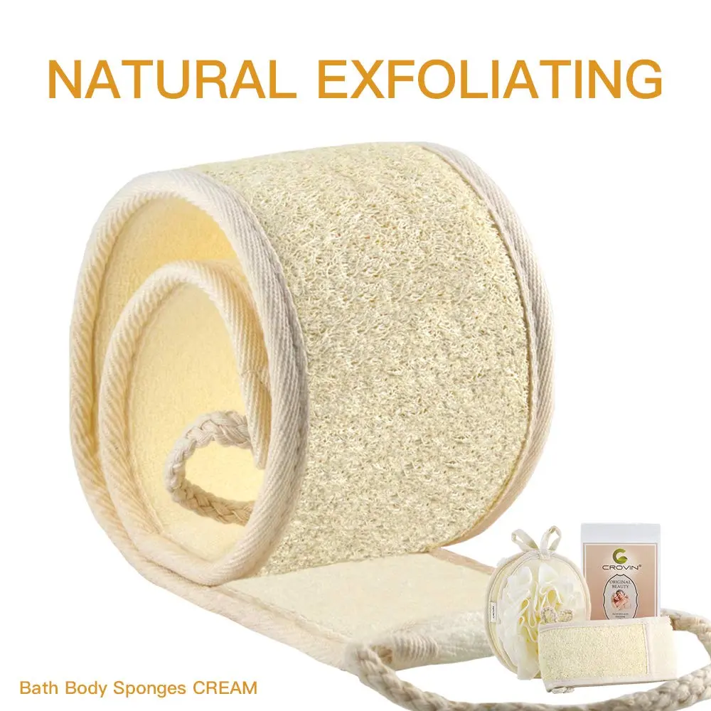 CROVIN Mesh Pouf Body Sponge Set - Redesign Bath Loofahs Shower Puffs 2 Pack & Exfoliating Natural Loofah Back Scrubber (70-120c) - view 7